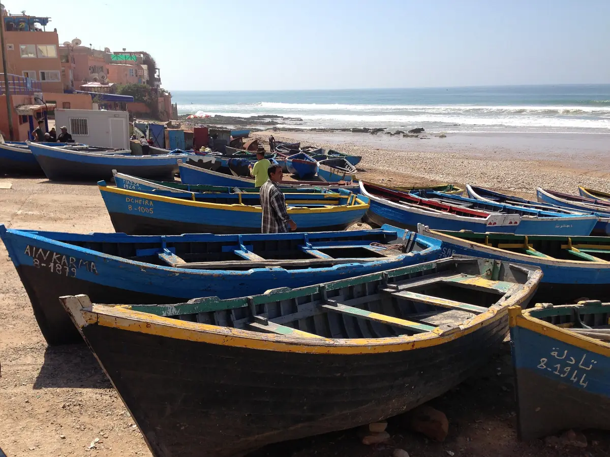 Fishing boats pulled up on the sand