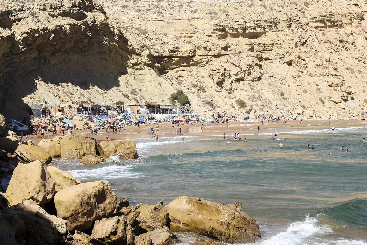 The beach and cliffs at Imsouane