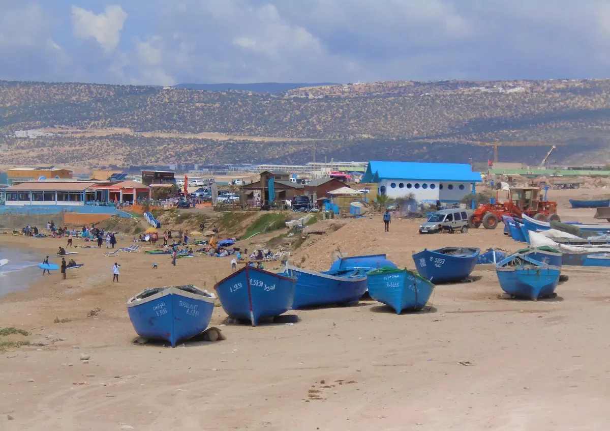 The beach at Aourir near Devil's Rock