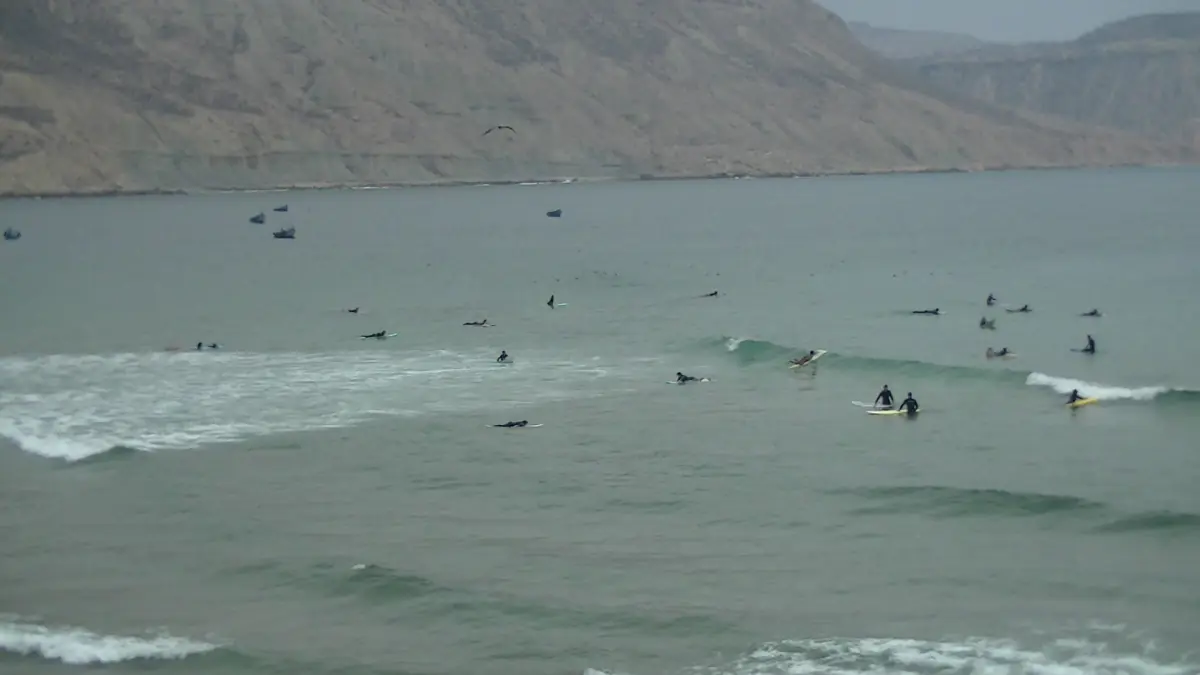 Surfers in the water at Imsouane bay