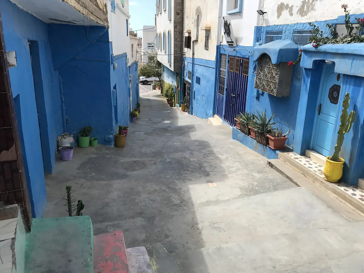 A blue-painted lane in Taghazout