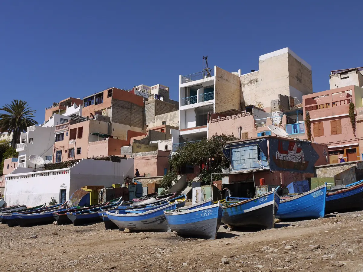 Houses and fishing boats in Taghazout